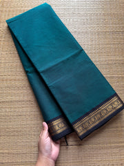 RF390 Dark teal blue with black combination small border Kanchi cotton saree