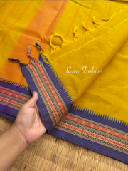 RF133 Mustard yellow shade small thread border Kanchi cotton saree