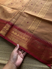 RF916 Beige ~ Kanchi cotton saree with handmade thread buttas