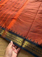 RF698 Rustic orange with black combination vintage Podikattam Kanchi cotton saree with small border