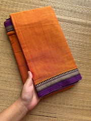 RF499 Orange with purple combination soft Mercerised Narayanpet cotton saree with small thread border