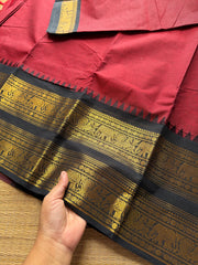 RF297 Maroon With Black Rettapet Border Kanchi Cotton Saree