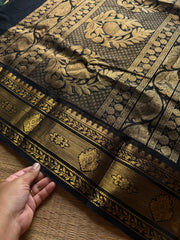 RF1357 Rich Pallu Kanchi cotton saree ~ Monotone Black