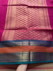 RF65 Dual tone reddish pink shade Premium Kanchi Cotton saree with checks pattern & With Rich Zari woven Pallu