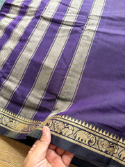 RF317 Monotone deep Purple Mercerised Narayanpet Cotton Saree With Small Annam and elephant pattern border