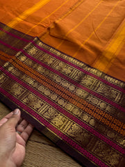 RF845 Orange shade Kanchi cotton saree with Varisaipet border