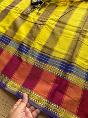 RF490 Green with royal blue combination vintage style gap border mercerised Narayanpet cotton saree