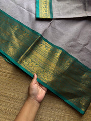 RF1121 Light grey with teal green ~ Kanchi Cotton Saree