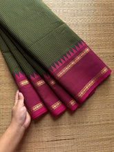 Bottle green with pink combination vintage border Podikattam Kanchi cotton saree