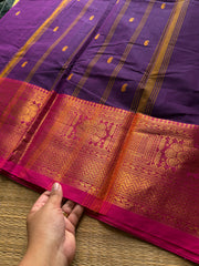 RF549 Purple shade Kanchi cotton saree with handmade thread buttas
