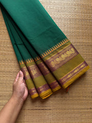 Green shade Kanchi cotton saree with unique contrast gap border