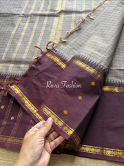 RF28 Grey with Brown Vintage Style Border with checks pattern & handwoven Buttas on the border - RF28