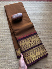 RF39 Dark Honey Shade With Brown Retta Patta Border Kanchi Cotton Saree