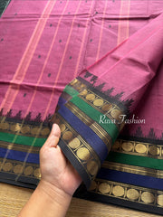 Dual tone grape shade l Kanchi Cotton Saree With Contrast & unique multi color border with small Thazhampoo pattern