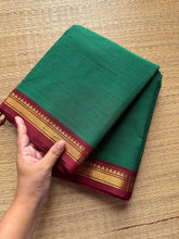 RF210 Green Kanchi cotton saree with small contrast Zari border