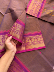 RF335 Unique and rare color combination of Kanchi cotton saree with handmade thread buttas