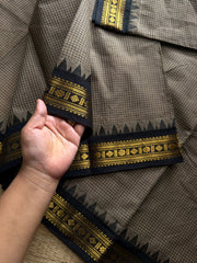 RF919 Grey with black ~ Vintage Podi Kattam Kanchi cotton saree with small border