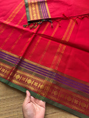 RF397 Red Shade Kanchi Cotton Saree with multi color contrast border