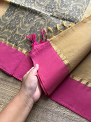 RF1106 Negamam Pure Cotton Saree ~ Beige shade