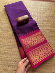RF34 Purple With Pink Retta Patta Border Kanchi Cotton Saree
