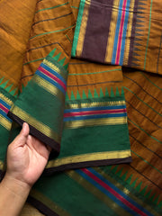 RF825 Velthari Pattern Kanchi Cotton Saree ~ Honey Shade