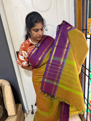 RF537 Dual tone methi green shade vintage border Podikattam Kanchi cotton saree