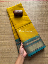 RF22 Yellow With Sky Blue Combination Kanchi Cotton Saree - RF22