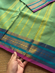 RF626 Dual tone Apple green shade Kanchi cotton saree with small contrast manage sari border