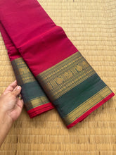 RF160 Red & magenta pink dual mixed shade Kanchi cotton saree with contrast golden Zari border