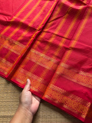 RF1018 Kattam Edition ~ Chilli red Premium Kanchi Cotton Saree with Minimal Zari & checks pattern