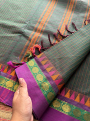 RF278 Dual Tone Dark bottle green shade Kattam / checks pattern Kanchi cotton saree
