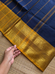 RF1057 Navy blue with mustard combination gap border Kanchi cotton saree