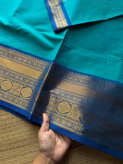 RF727 Rama blue shade kanchi cotton saree with checks / Kattam pattern