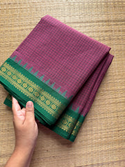 RF267 Dark onion pink with green combination Podi Kattam Kanchi cotton saree with small border