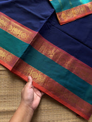 RF1120 Navy blue shade Kanchi cotton saree with gap border