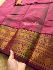 RF130 Dark Mauve Pink Shade Kanchi Cotton Saree With Contrast Maroon Zari rettapet Border