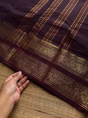 RF1042 Deep Coffee Brown Kanchi Cotton Saree with Rettapet border