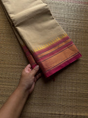 RF1430 Cream with pink Kanchi cotton saree