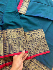 RF163 Peacock blue shade shade Mercerised Narayanpet Cotton saree