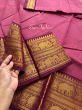 RF130 Dark Mauve Pink Shade Kanchi Cotton Saree With Contrast Maroon Zari rettapet Border