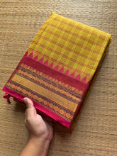 RF365 Yellow with pinkish peach combination Kattam / checks pattern Kanchi cotton saree