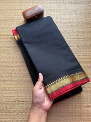 Black With Small Maroon Border Mercerised Narayanpet Cotton Saree