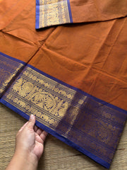RF384 Dual tone Rust orange with violet combination Kanchi cotton saree