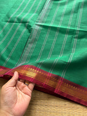 RF210 Green Kanchi cotton saree with small contrast Zari border