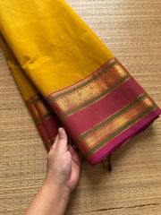 Mustard yellow with pink combination Silk saree inspired Kanchi cotton saree