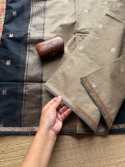 Grey with Black Maheswari semi silk cotton sarees