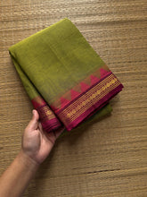 RF572 Thazhampoo Pattern ~ Green & Pink Combination Small Border Kanchi Cotton Saree