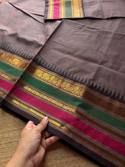 Grey shade Kanchi cotton saree with silk saree inspired Varisaipet Border