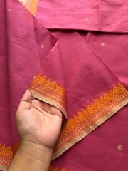 RF217 Lotus pink shade small thread border Kanchi cotton saree with handmade thread buttas