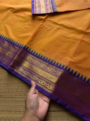 RF704 Mango shade with violet ~ Medium Size Border Kanchi Cotton Saree